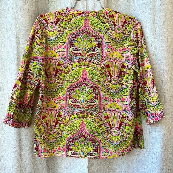 Talbots Colorful Paisley Print Cotton 3/4 Sleeve Top Size SP - Picture 5 of 5